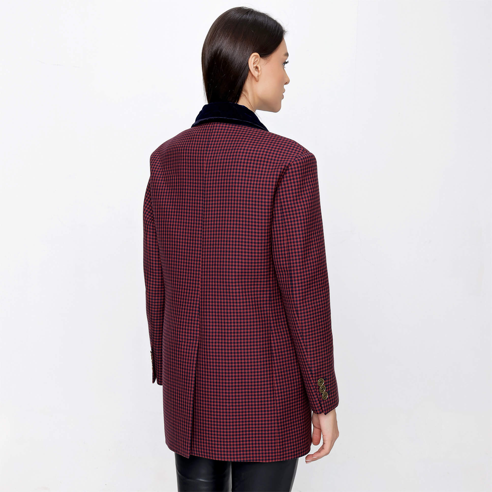 Fendi - Red Wool Gingham Check Jacket and A Line Midi Skirt Suit